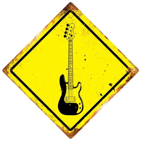 Diamond Metal Wall Sign - Bass Guitar Musical Instrument Gift Plaque Size: 8 inch x 8 inch