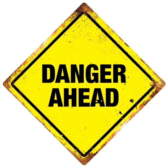Diamond Metal Wall Sign - Danger Ahead Warning Caution Gift Plaque Size: 12 inch x 12 inch