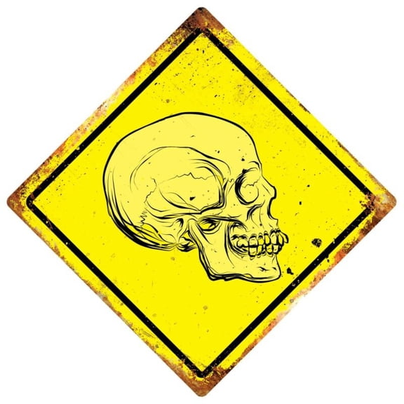 Diamond Metal Wall Sign - Side Skull Head Skeleton Gift Plaque Size: 8 inch x 8 inch