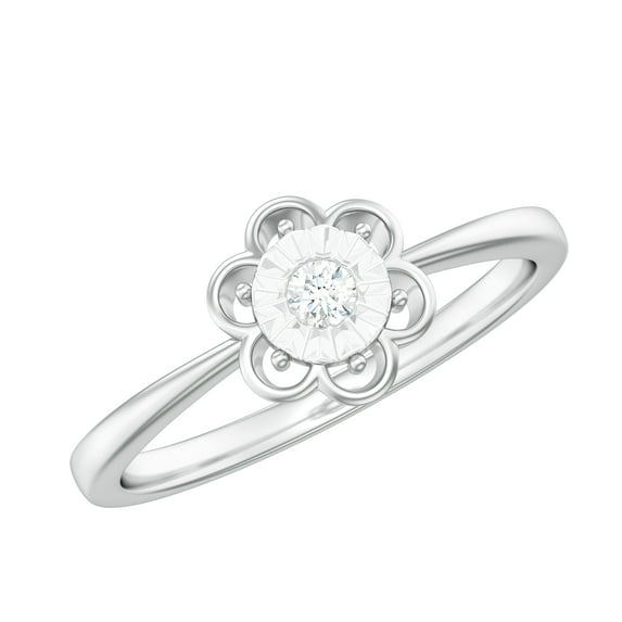 Diamond Miracle Plate Floral Ring (HI-SI Quality, Rosec Jewels), 18K White Gold, US 11.50