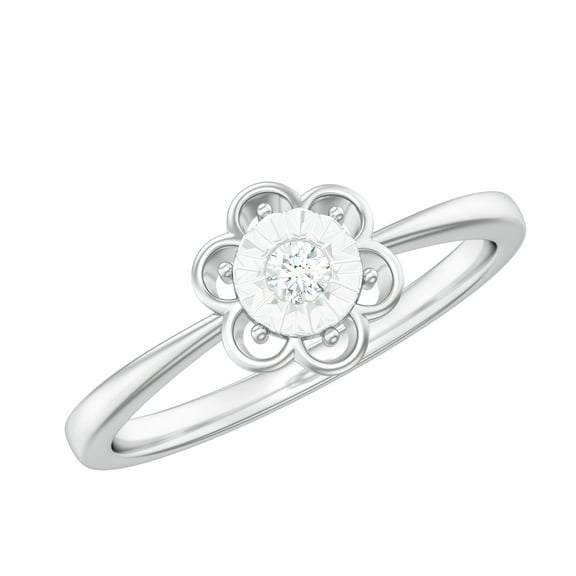 Diamond Miracle Plate Floral Ring in Gold (HI-SI Quality, Rosec Jewels), 925 Sterling Silver, US 4.00