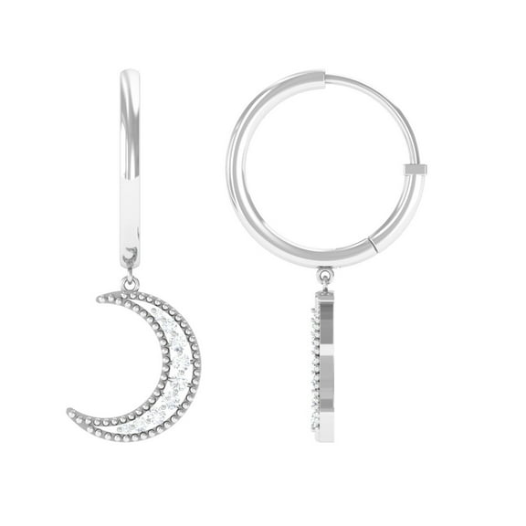 Rosec Jewels Diamond Moon Drop Hoop Earrings, 14K White Gold