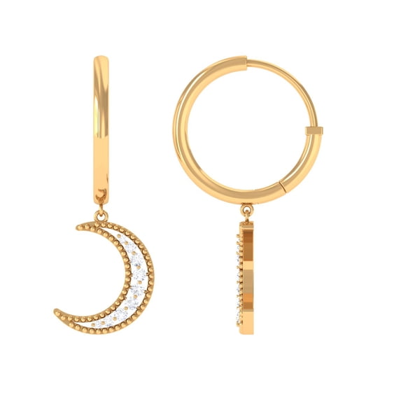 Rosec Jewels Diamond Moon Drop Hoop Earrings, 14K Yellow Gold