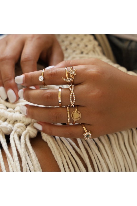 Womens Fashion Ring with Starry Sky Diamond Moon Design Alloy Electroplated Inlay Artificial Gemstones and Semi-Precious Stones Trendy Ring