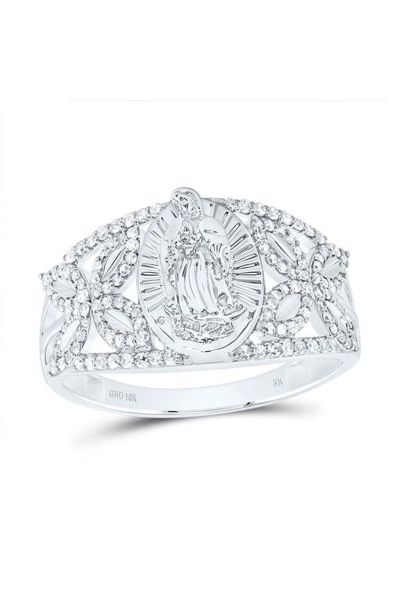 Diamond NK Fashion Virgin Mother Mary Oval Ladies Ring 0.33cttw