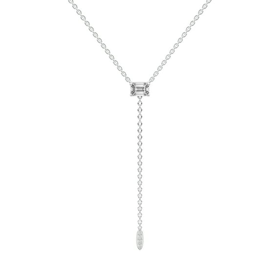 Lab Grown Diamond Lariat Pendant Necklace For Women | 1 Carat IGI Certified Emerald Shape FG VS | 14K White Gold |Vanna Lariat Pendant FRIENDLY DIAMONDS