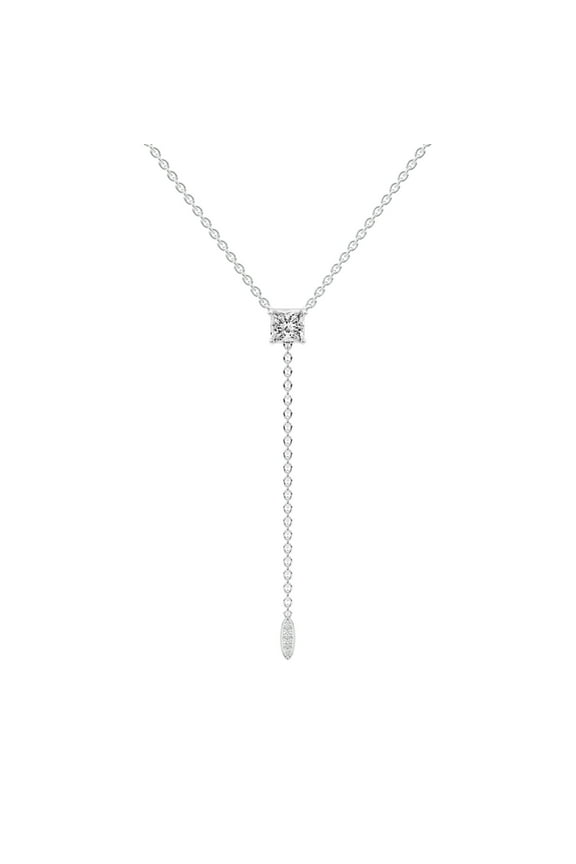 Lab Grown Diamond Lariat Pendant Necklace For Women | 1 Carat IGI Certified Princess Shape FG VS | 14K White Gold |Vanna Lariat Pendant FRIENDLY DIAMONDS