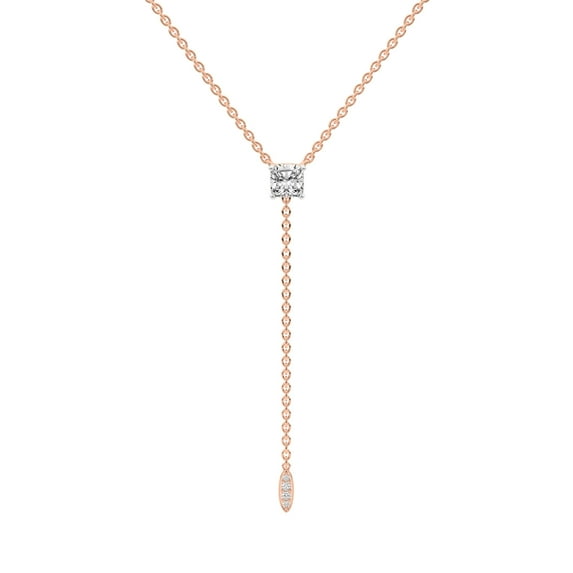 Lab Grown Diamond Lariat Pendant Necklace For Women | 2 Carat IGI Certified Cushion Shape FG VS | 14K Rose Gold |Vanna Lariat Pendant FRIENDLY DIAMONDS