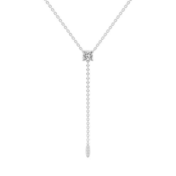Lab Grown Diamond Lariat Pendant Necklace For Women | 5 Carat IGI Certified Princess Shape FG VS | 18K White Gold |Vanna Lariat Pendant FRIENDLY DIAMONDS