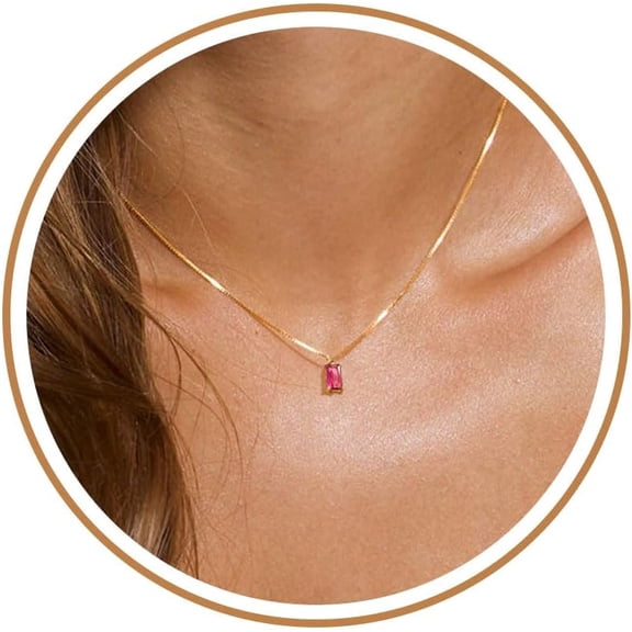 Diamond Necklaces for Women 14K Gold Plated Emerald Birthstone Necklace for Women Mothers Dainty Gold Necklace Blue Green Cubic Zirconia Pendant Necklace Birthday Gifts for Women Jewelry