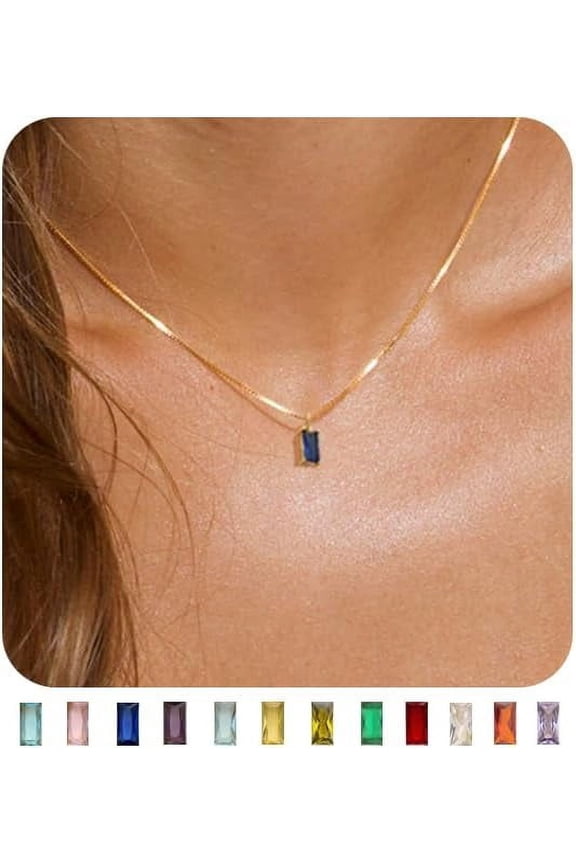 Diamond Necklaces For Women 14K Gold Plated Emerald Birthstone Necklace For Women Mothers Dainty Gold Necklace Blue Green Cubic Zirconia Pendant Necklace Birthday Gifts For Women Jewelry[o105]