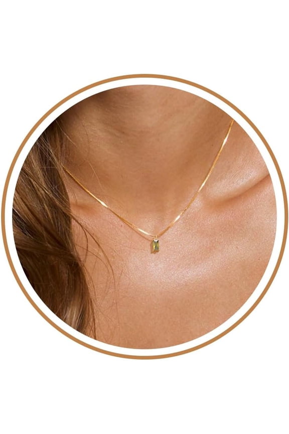 Diamond Necklaces for Women 14K Gold Plated Emerald Birthstone Necklace for Women Mothers Dainty Gold Necklace Blue Green Cubic Zirconia Pendant Necklace Birthday Gifts for Women Jewelry