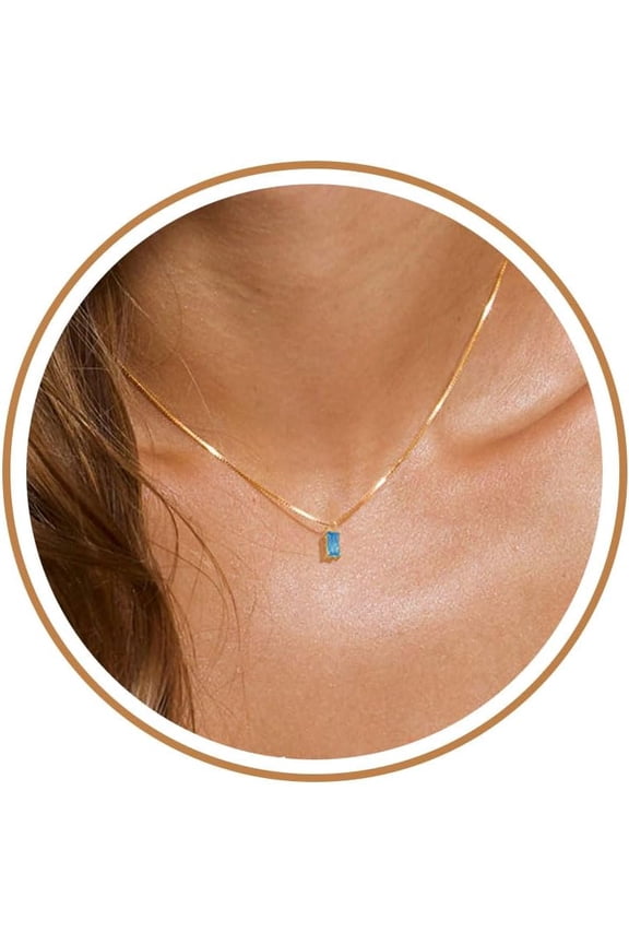 Diamond Necklaces for Women 14K Gold Plated Emerald Birthstone Necklace for Women Mothers Dainty Gold Necklace Blue Green Cubic Zirconia Pendant Necklace Birthday Gifts for Women Jewelry