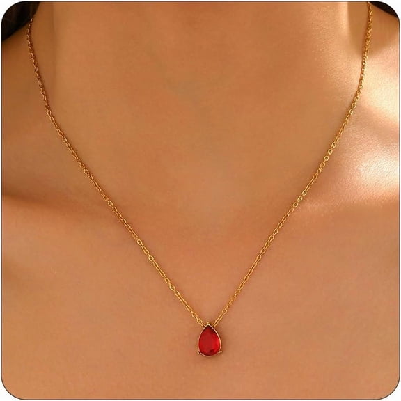 Diamond Necklaces for Women 18K Gold Plated Cubic Zirconia Solitaire Pendant Necklace Dainty Teardrop Necklace Trendy CZ Lariat Bridesmaid Necklace[i3092]