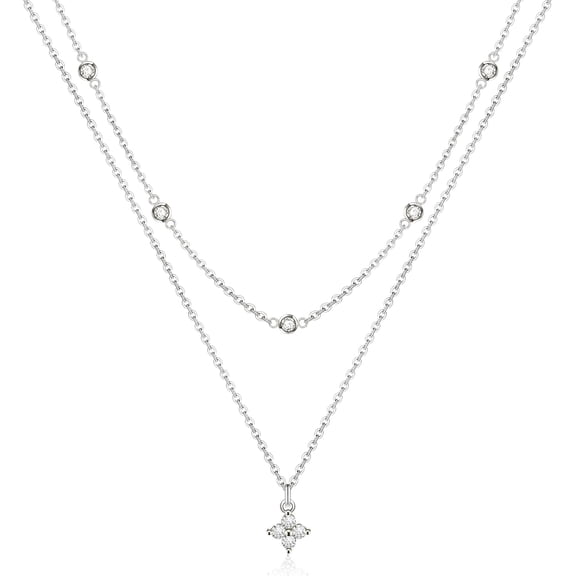 Diamond Necklaces For Women-Dainty 18K Gold Silver Plated Choker Cz Layered Pendant With Pearl Diamond Zircon Cross Trendy Minimalist Necklace Jewelry Gifts For Women[o2673]