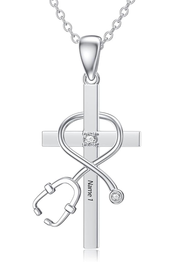 Diamond Nurse Stethoscope Cross Pendant Necklace in 925 Sterling Silver. A perfect gift for nurses, doctors, medical students or assistants for graduation, birthday, Nurse Week or any special occasio