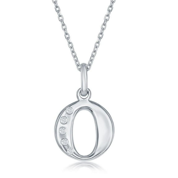 Diamond 'O' Initial Pendant Necklace in Sterling Silver