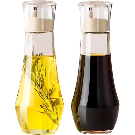 Dompilc 2 PC 10oz Diamond Olive Oil and& Vinegar Dispenser Set – Elegant Glass for Kitchen