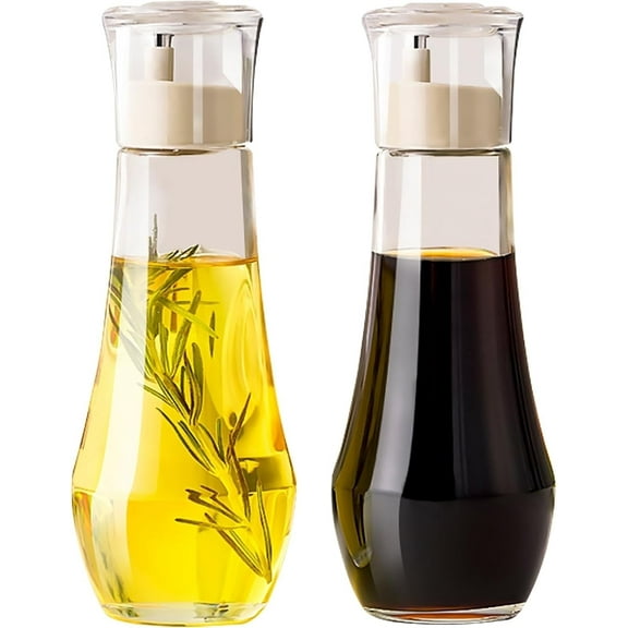 Dompilc 2 PC 10oz Diamond Olive Oil and& Vinegar Dispenser Set – Elegant Glass for Kitchen