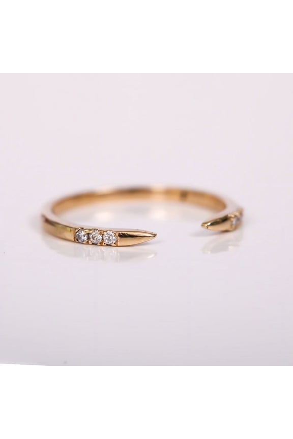 Diamond Open Cuff Ring, 925 Sterling Silver Ring, Stacking Spike Band Ring, Thin Band Ring