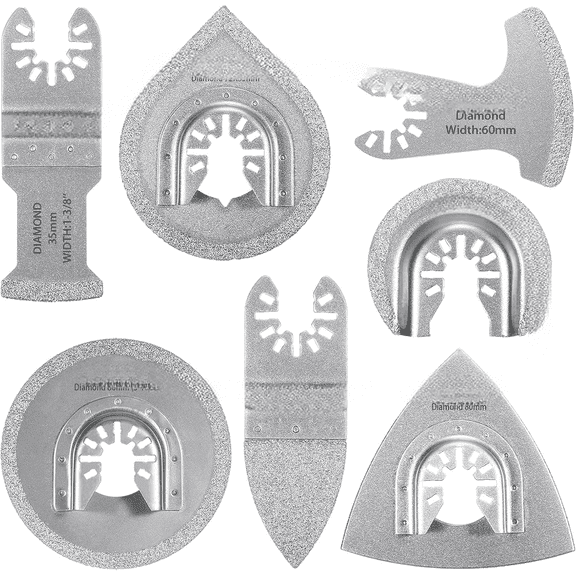 Diamond Oscillating Saw Blades 7PCS, Universal Oscillating Tool Blade for Grit Grout Removal, Quick Release Multitool Blades Kit for Tile, Air Brick, Cement, Concrete, Masonry