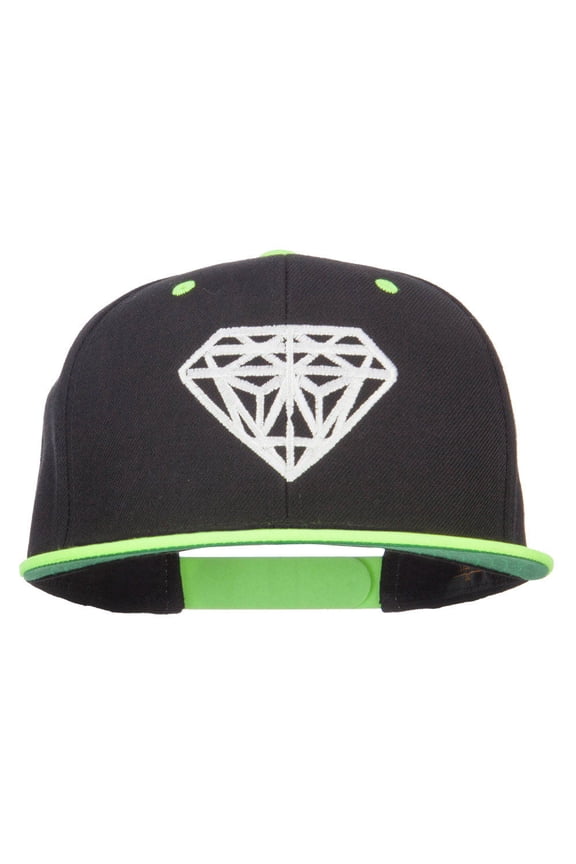 Diamond Outline Embroidered Neon Flat Bill Cap - Black Neon Yellow OSFM