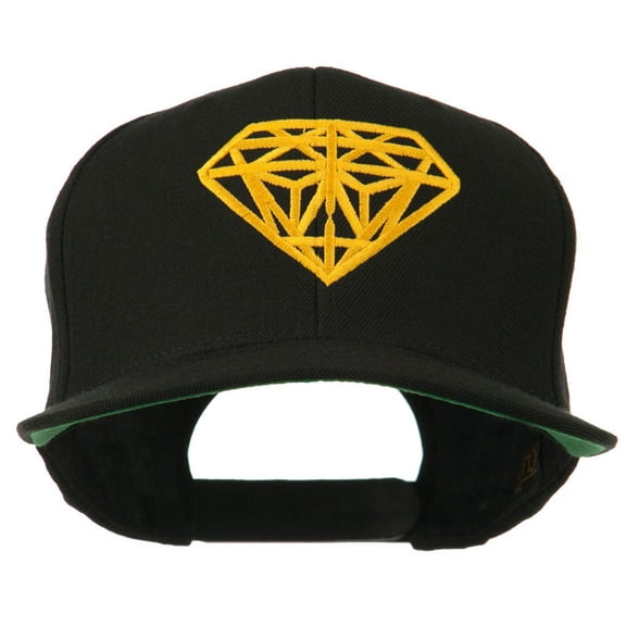 Diamond Outline Embroidered Snapback Flat Bill Cap - Black OSFM