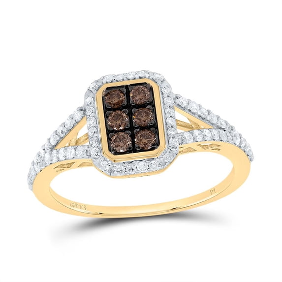 Diamond P1 Gift Cognac Natural Emerald Ring 0.5cttw