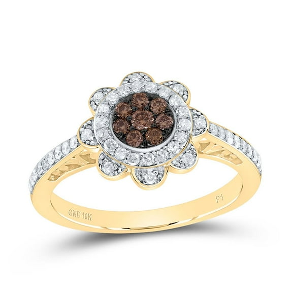 Diamond P1 Gift Cognac Natural Flower Ring 0.38cttw