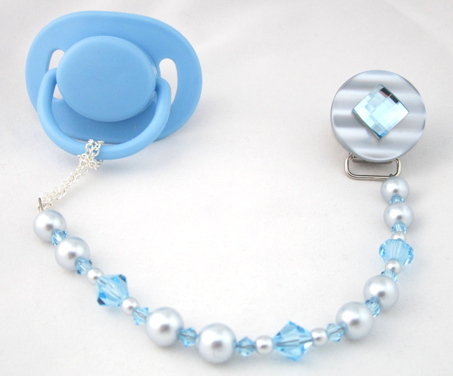Diamond Pacifier Clip with Stunning Bling Beads and Pearls