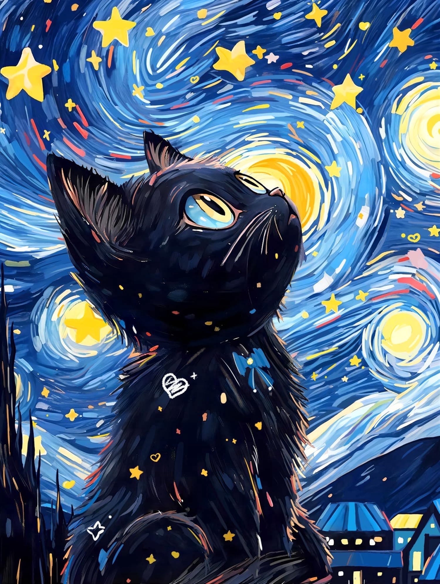 QUITEDEW 5D Diamond Painting Kits for Adults Black Cat,Relaxing Gem Painting Craft with Tools,Gifts Home Wall Decor12x16inch (Starry Night)