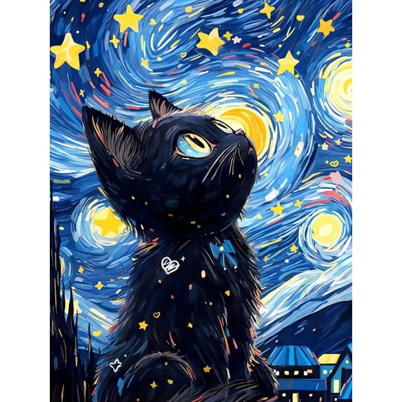 QUITEDEW 5D Diamond Painting Kits for Adults Black Cat,Relaxing Gem Painting Craft with Tools,Gifts Home Wall Decor12x16inch (Starry Night)