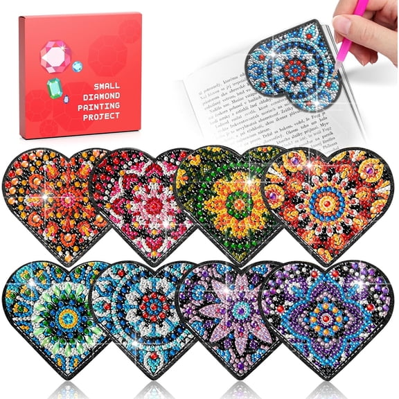 Diamond Painting Bookmark Bead Art Leather Book Mark Craft Making Kit for Adults Night Rhinestone Craft Party DIY Bedazzling Art Bookmark Paint by Gem Dots Crafts Book Lover Women Gift (Black Heart)