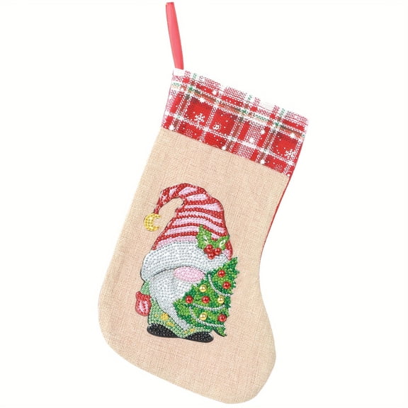 Diamond Painting Christmas Stocking Kit Creative DIY Handmade Ornament: Christmas Tree Gnome Festive Decorative Gift Stocking