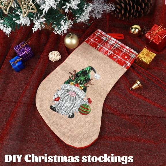 Diamond Painting Christmas Stocking Kit Creative DIY Handmade Ornament: Christmas Tree Gnome Festive Decorative Gift Stocking