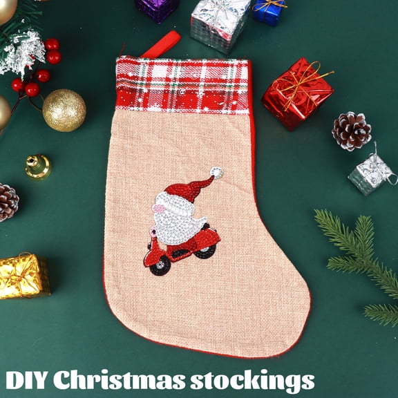 Diamond Painting Christmas Stocking Kit Cycling Gnome Creative DIY Handmade Ornament Festive Decorative Gift Stocking
