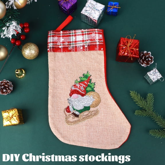 Diamond Painting Christmas Stocking Kit Skateboard Gnome Creative DIY Handmade Ornament Festive Decorative Gift Stocking