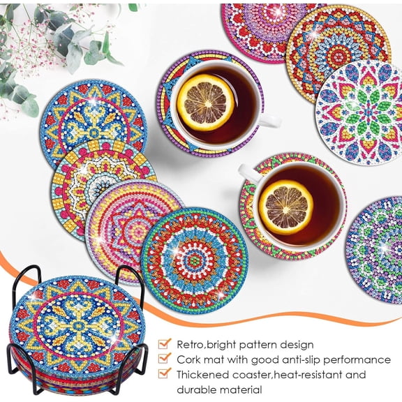 Diamond Painting Coasters with Holder,DIY Datura flower Life Coaster Diamond Art Kitsfor Beginners, Adults Small Diamond Painting Kit Art Craft Supplies(10 Pcs )