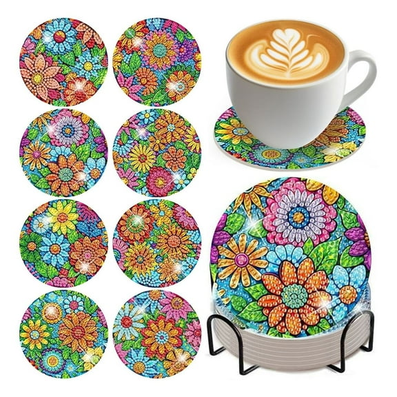Diamond Painting Coasters Kit 16pcs - 5D Floral Mandala DIY Rhinestone Coasters with Cork Pads & Holder, Handmade Art Crafts for Adults Beginners