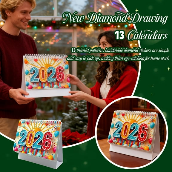 Diamond Painting Desk Calendar 2026 Craft Kit – 13 DIY Monthly Bead Modules, Standing Flip Tabletop Planner, Vibrant Decor & Home Office New Year Gift 2026