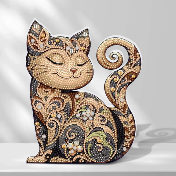 Diamond Painting Desktop Decorations, Smiling Cat 5D DIY Thickened Special Diamond Art Decoration Kit for Adults, Office Desktop or Christmas Holiday Gifts