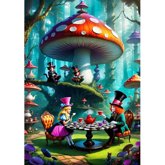Diamond Painting Digital Set,Alice in Wonderland Full Circle Diamond Artist Wall Decor,GiftDIY Adult Art Set,5D Crafts Living Room Bedroom, 12X16 inches