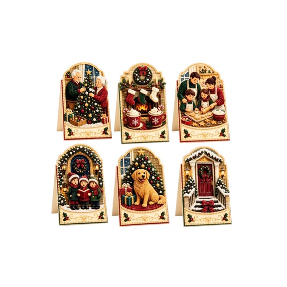 Diamond Painting Greeting Cards 6-Pack DIY Santa Claus Holiday Postcards Set for Christmas Wishes Handmade Crafting Art Project B543