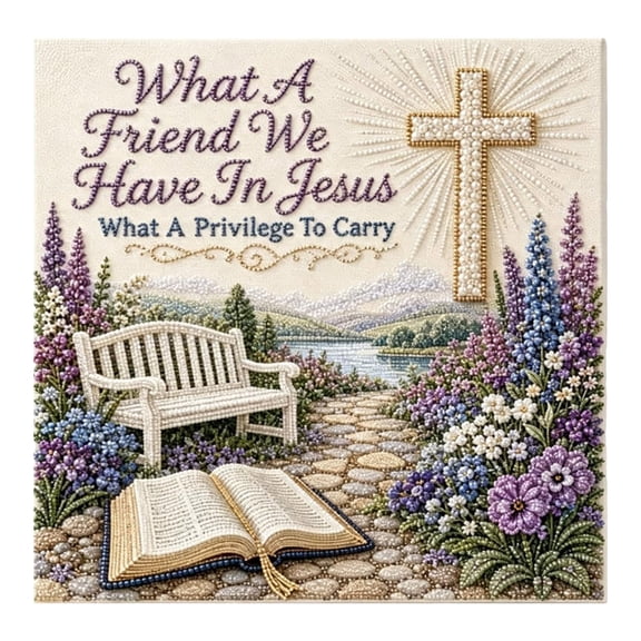 Diamond Painting Kit 8x8 Inch, Hymn Theme 5D DIY Diamond Art with Cross and Flowers, Christian Craft for Adults and Beginners - What A Friend We Have In Jesus
