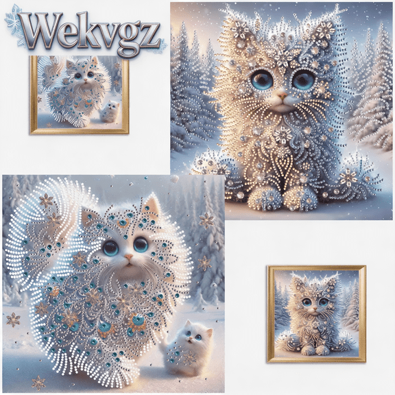 Diamond Painting Kit for Adults and Beginners, 12x12 Inches Full Round Drill DIY Gem Art Craft for Home Wall Decor and Stress Relief (2pcs White Cats)