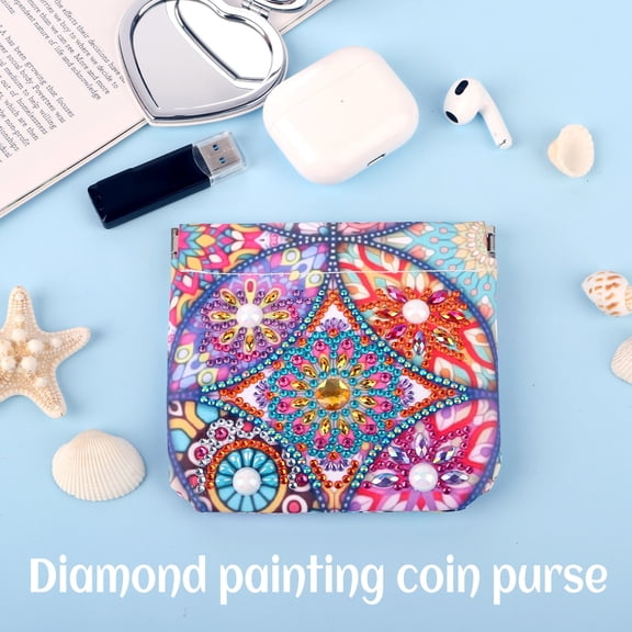 Diamond Painting Kit Bag 5D DIY Square Flower Theme Special Diamond-Shaped Cosmetic Pouch Storage Bag and Coin Purse in One Perfect Gift Choice