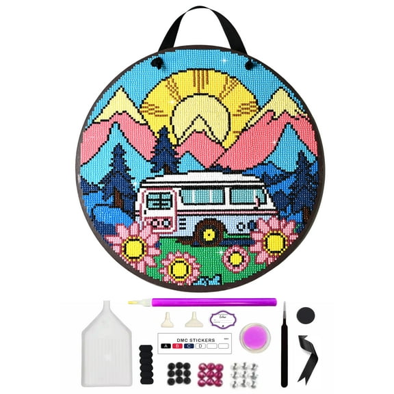 Diamond Painting Kit, Camper Rv Sign, Round Drills, 14 Piece Set, Round Wood Camping Sign, DIY Craft Kit