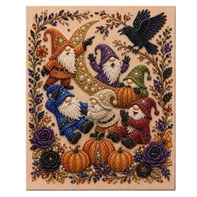 Diamond Painting Kit with Canvas Art Wall Decor,Fall Halloween Gnomes Pumpkin Decorations for Adults,Halloween Wall Decor with Moon and Rhinestone Beads,Craft Kit for Adults