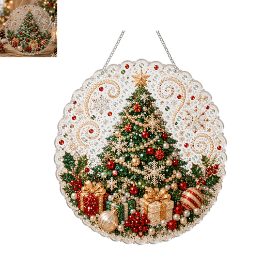 Diamond Painting Kit, Christmas Pearl Diamond Art Acrylic Hanging Ornament Kit, Christmas Decorations,Sparkle Pearl Bead Clear Acrylic Board Santa Claus DIY Handmade Christmas Wall Hanging Decor-A