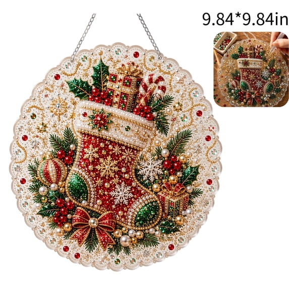 Diamond Painting Kit Christmas Pearl Diamond Painting Suncatcher Acrylic Diy Hanging Pendant Craft 2D Mixed Sized Pearl Beads Pearl Art Kits For Adults Christmas Diamond Art,E2